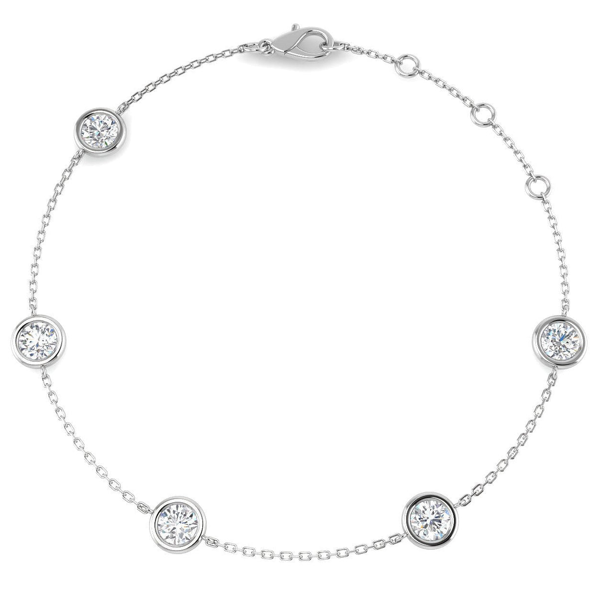 Round Diamond Station Bracelet with Bezel Set Diamonds in 10K/14K gold and platinum with certified lab-grown or natural diamonds