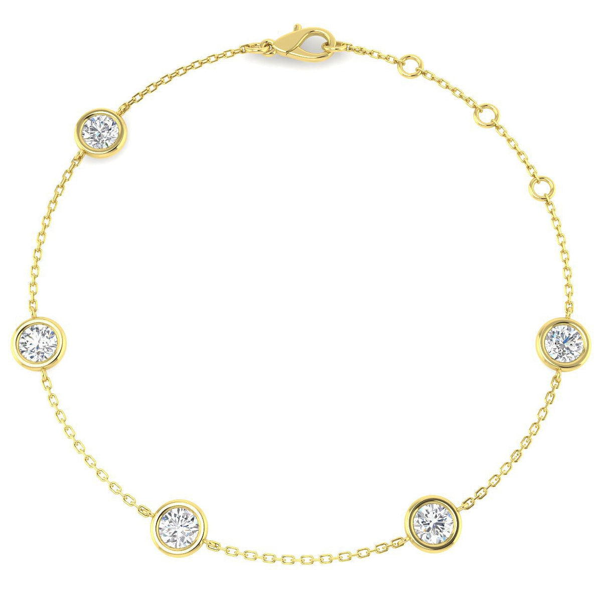 Round Diamond Station Bracelet with Bezel Set Diamonds in 10K/14K gold and platinum with certified lab-grown or natural diamonds