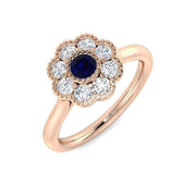 Vintage Blue Sapphire Diamond Cluster Ring in 10K/14K gold and platinum with certified lab-grown or natural diamonds