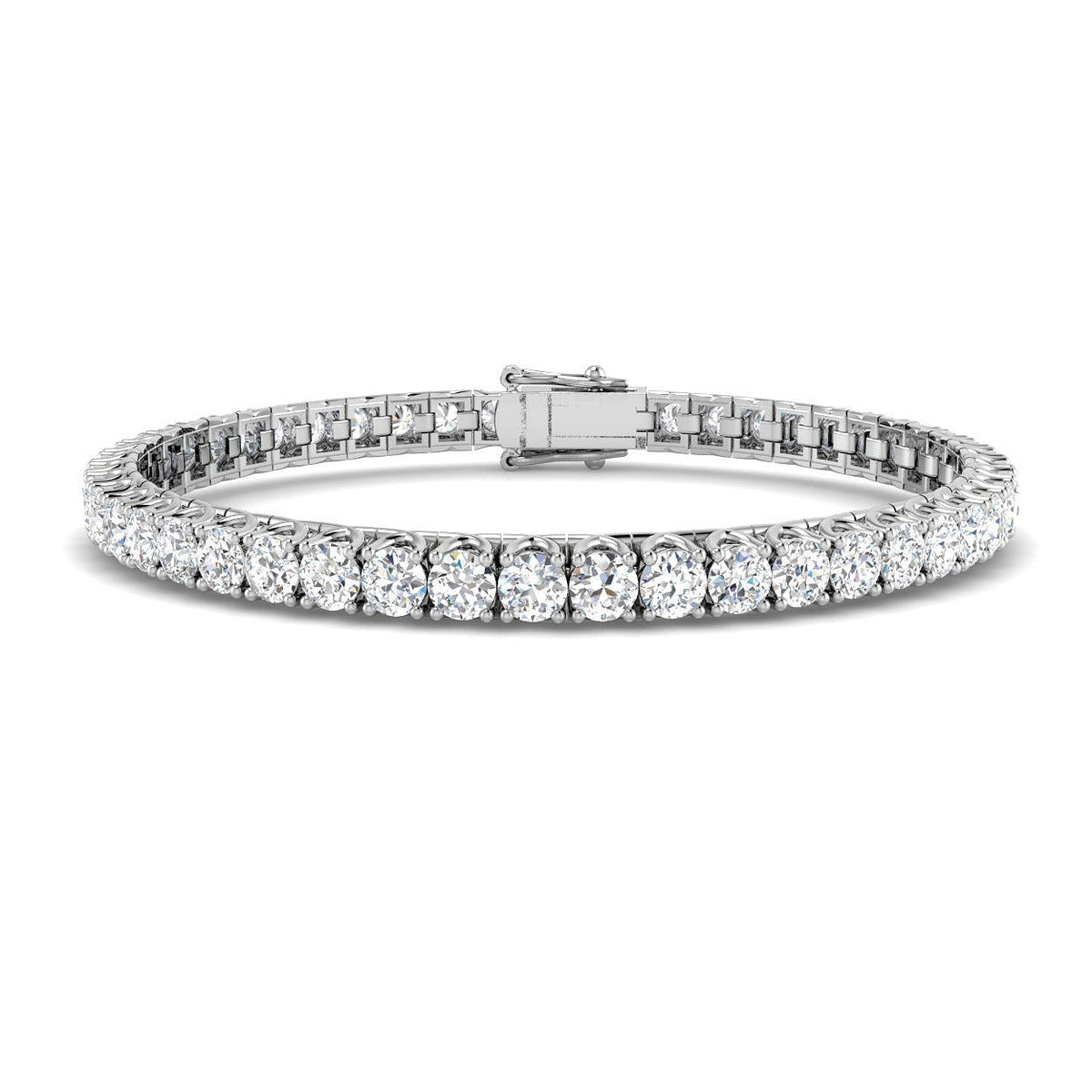 Round Cut Prong Set Lab Grown Diamond Tennis Bracelet in Platinum with Box Closure in 10K/14K gold and platinum with certified lab-grown or natural diamonds