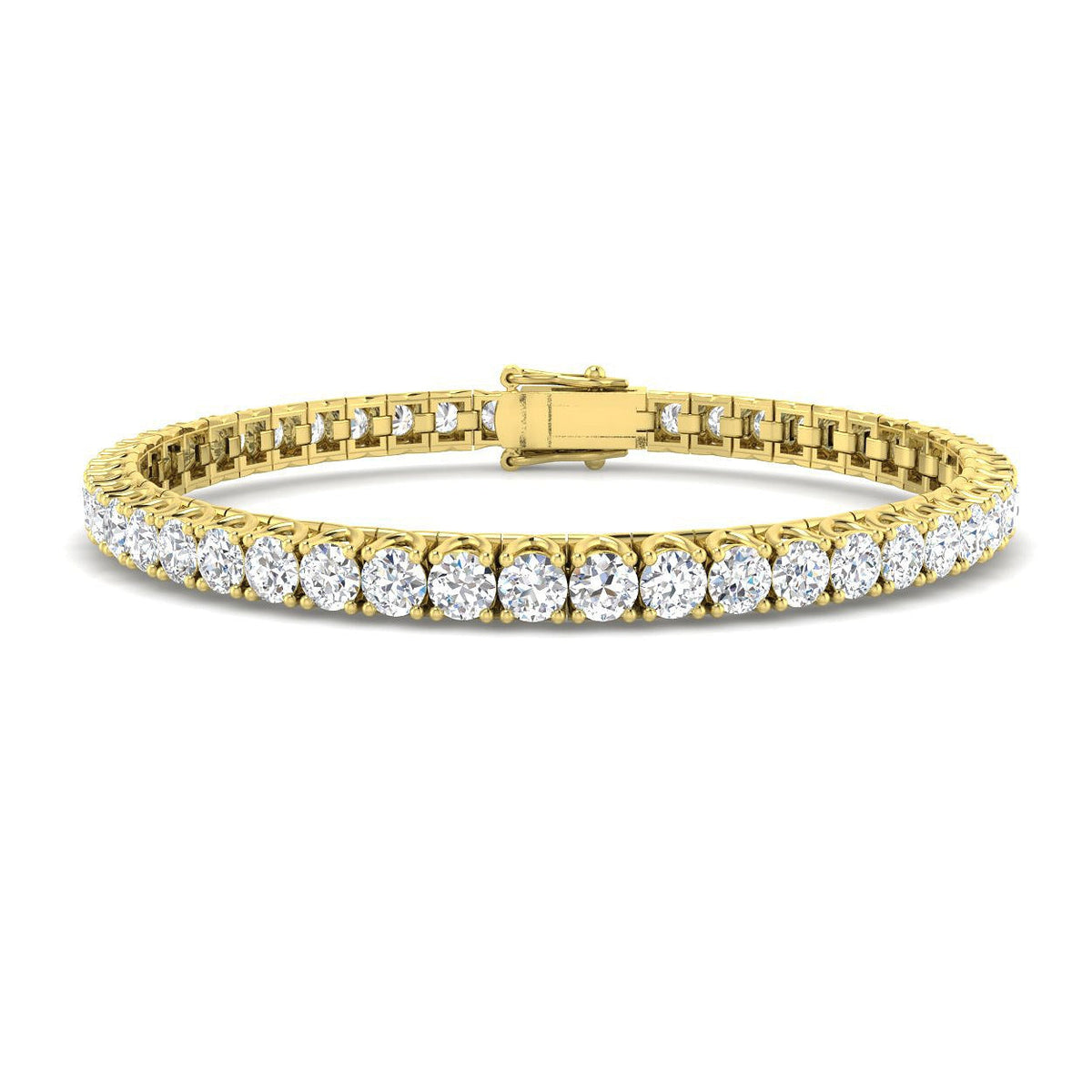 Round Cut Prong Set Lab Grown Diamond Tennis Bracelet in Platinum with Box Closure in 10K/14K gold and platinum with certified lab-grown or natural diamonds