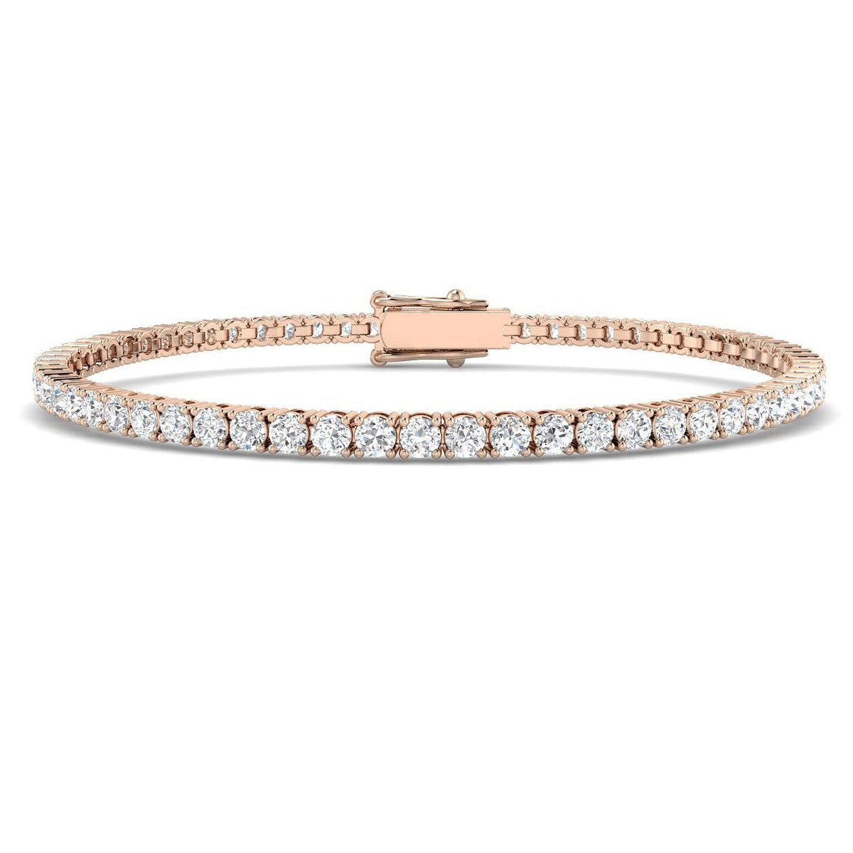 Round Natural Diamond Tennis Bracelet in Prong Set with Box Closure in 10K/14K gold and platinum with certified lab-grown or natural diamonds