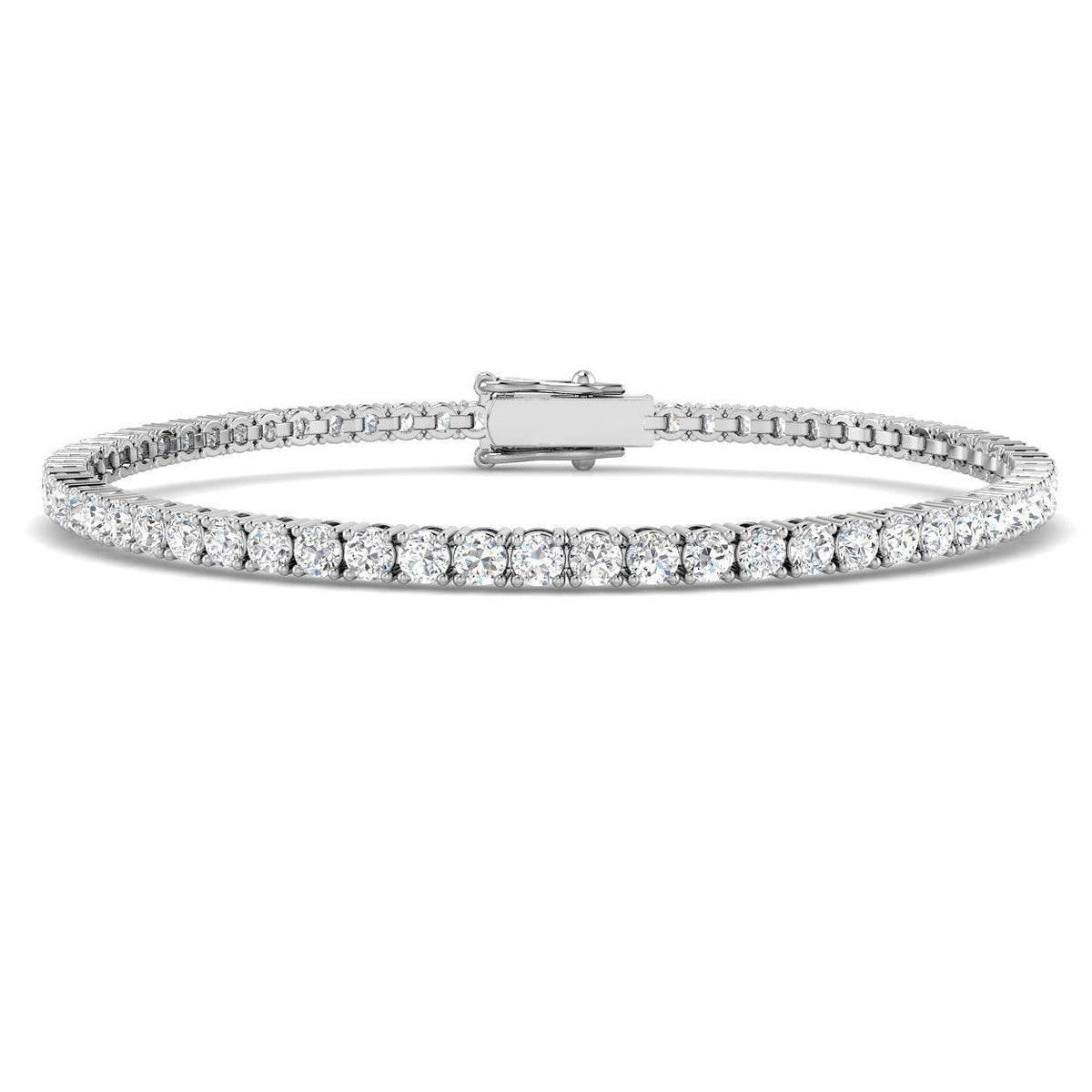 Round Natural Diamond Tennis Bracelet in Prong Set with Box Closure in 10K/14K gold and platinum with certified lab-grown or natural diamonds