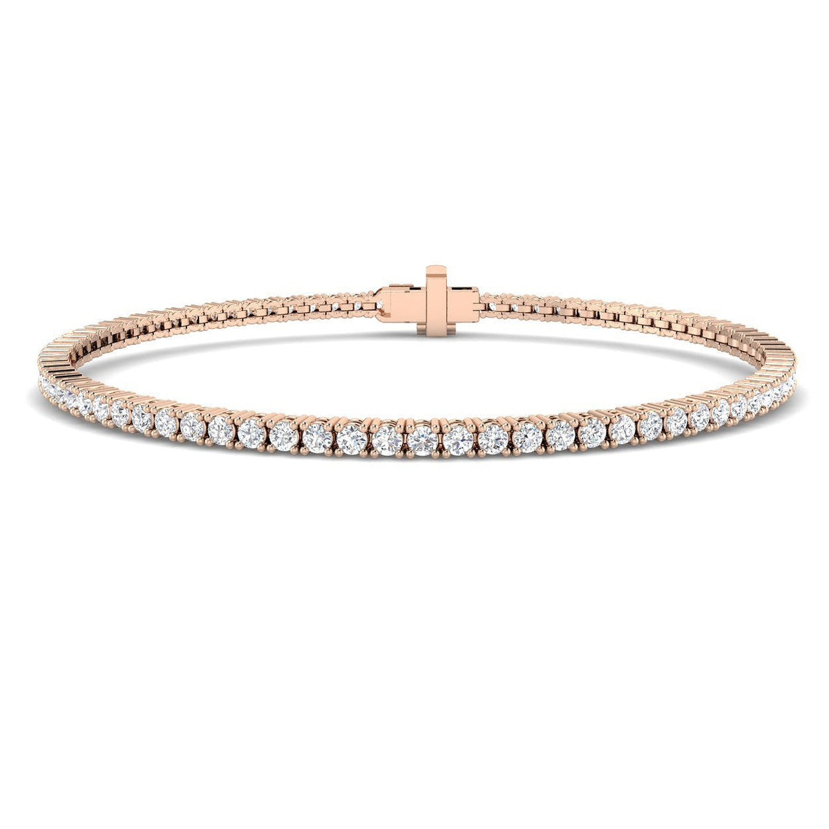 Round Natural Diamond Tennis Bracelet in Prong Set with Box Closure in 10K/14K gold and platinum with certified lab-grown or natural diamonds