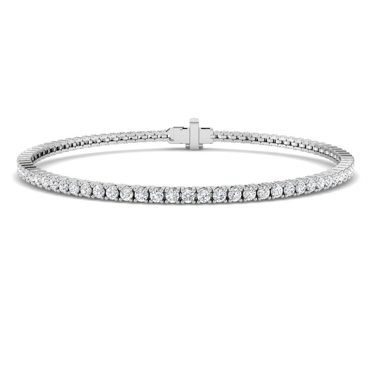 Round Natural Diamond Tennis Bracelet in Prong Set with Box Closure in 10K/14K gold and platinum with certified lab-grown or natural diamonds