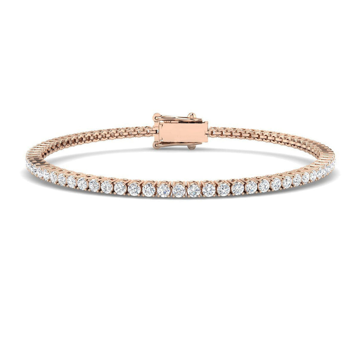 Round Natural Diamond Tennis Bracelet in Prong Set with Box Closure in 10K/14K gold and platinum with certified lab-grown or natural diamonds