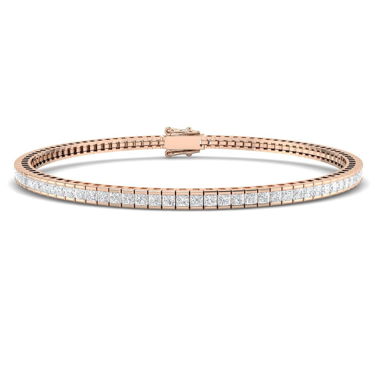 Channel Set Princess Cut Natural Diamond Link Tennis Bracelet with Box Clasp in 10K/14K gold and platinum with certified lab-grown or natural diamonds
