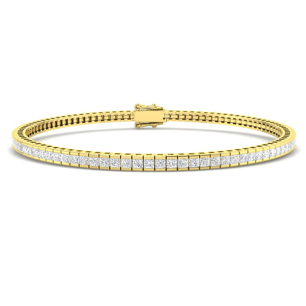 Channel Set Princess Cut Natural Diamond Link Tennis Bracelet with Box Clasp in 10K/14K gold and platinum with certified lab-grown or natural diamonds