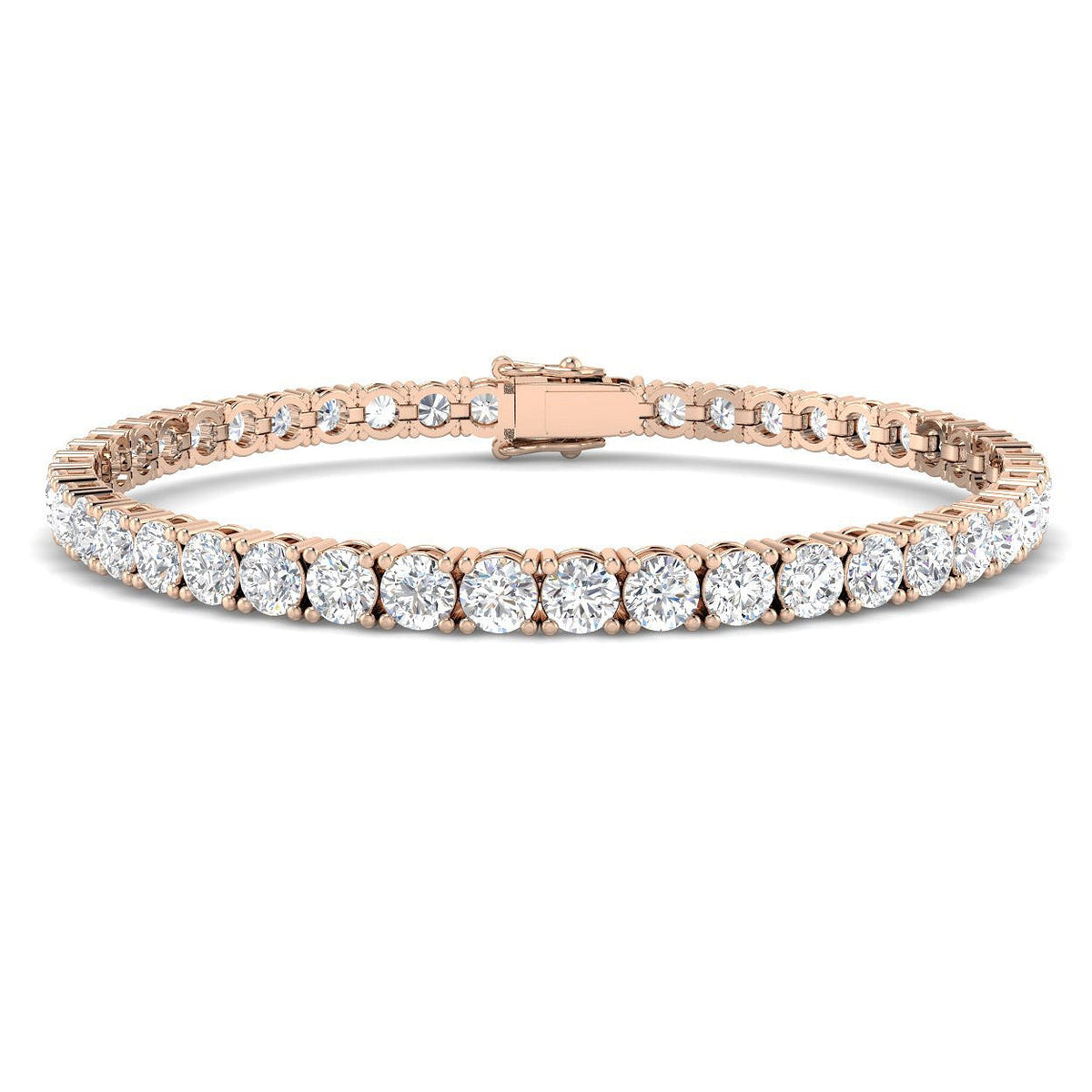 Round Natural Diamond Tennis Bracelet in Prong Set with Secure Box Clasp in 10K/14K gold and platinum with certified lab-grown or natural diamonds