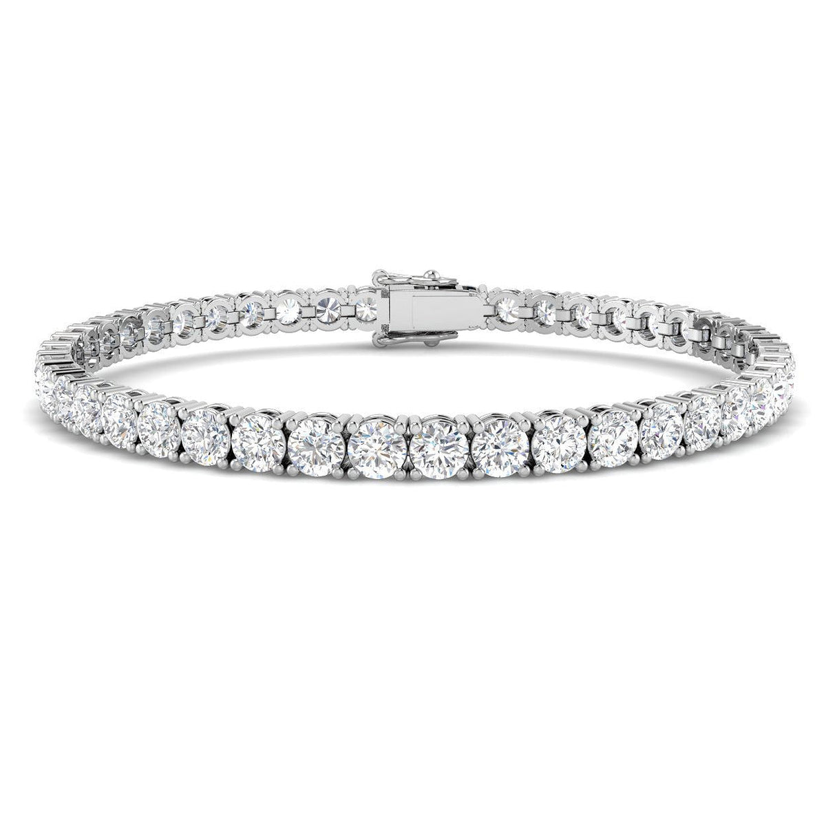 Round Natural Diamond Tennis Bracelet in Prong Set with Secure Box Clasp in 10K/14K gold and platinum with certified lab-grown or natural diamonds