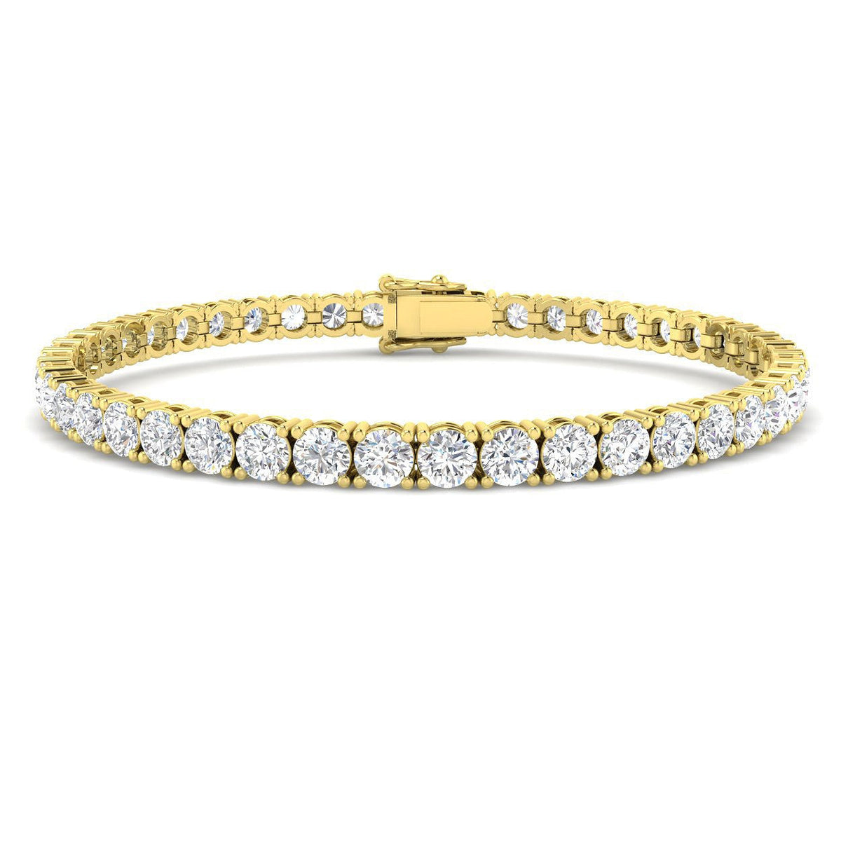Round Natural Diamond Tennis Bracelet in Prong Set with Secure Box Clasp in 10K/14K gold and platinum with certified lab-grown or natural diamonds