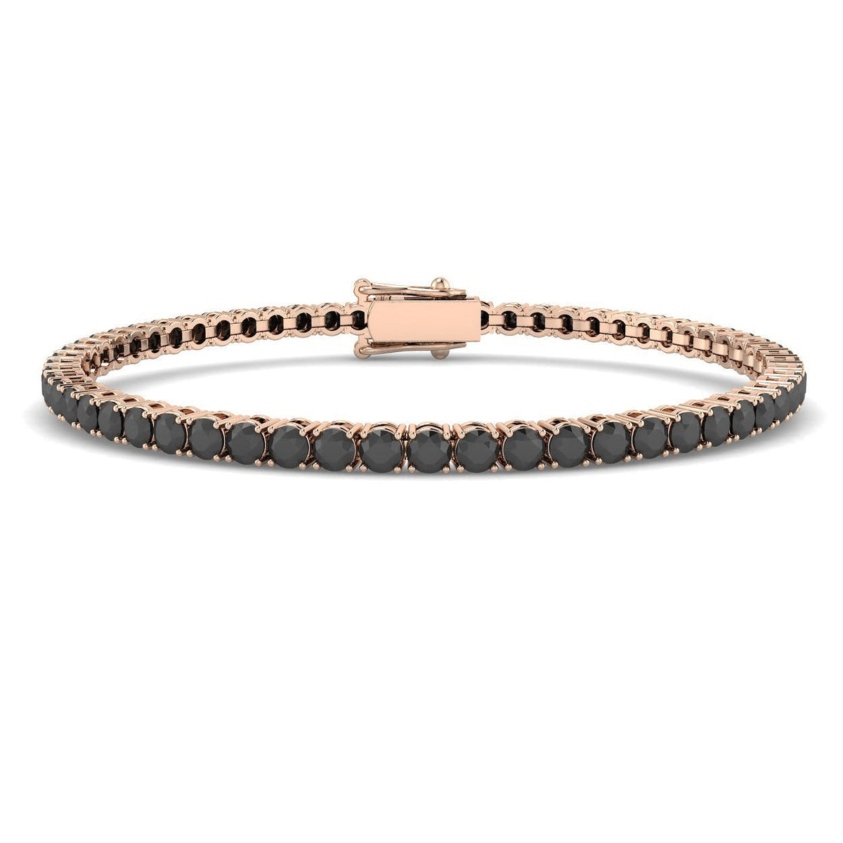 Round Cut Natural Black Diamond Tennis Bracelet with Secure Box Clasp in 10K/14K gold and platinum with certified lab-grown or natural diamonds