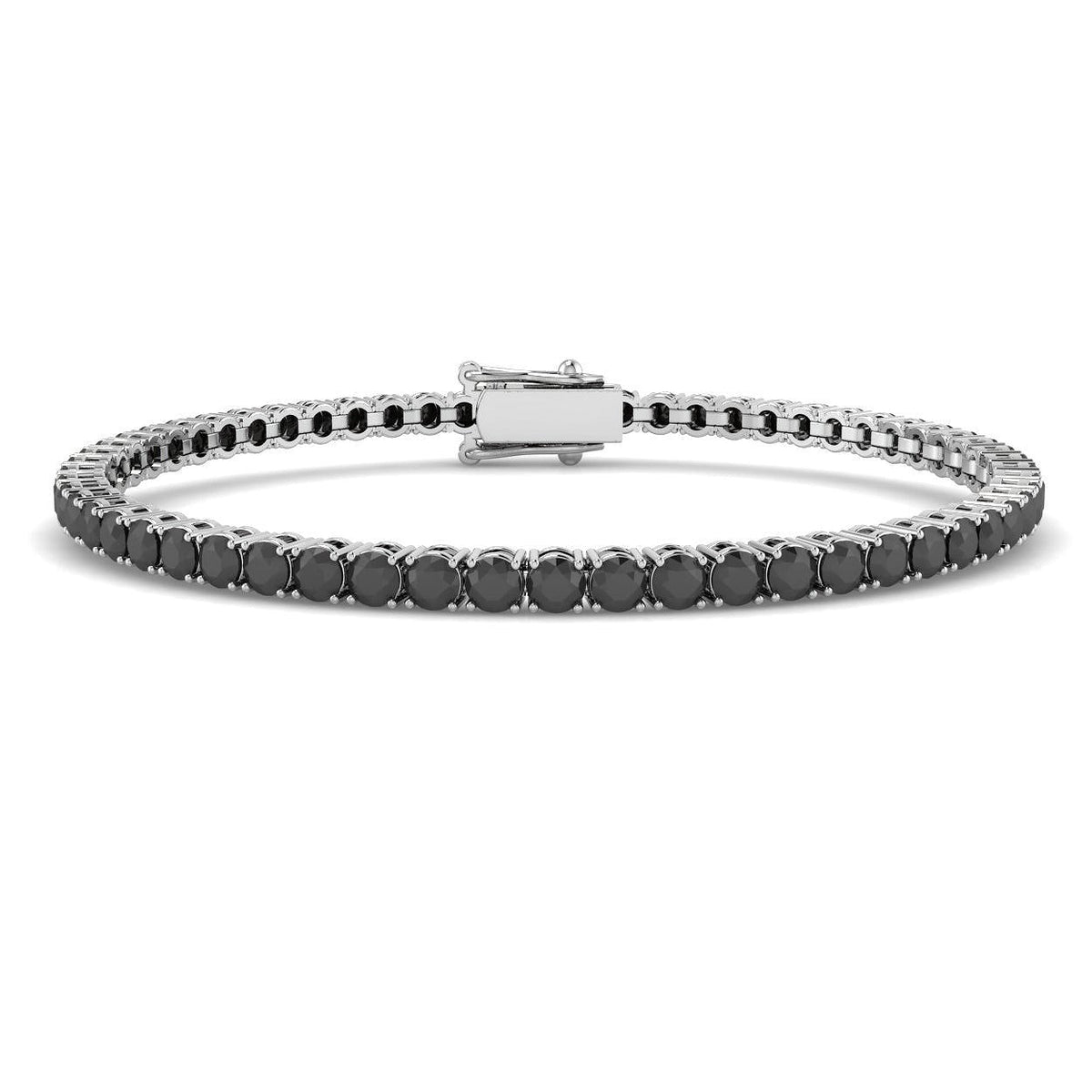 Round Cut Natural Black Diamond Tennis Bracelet with Secure Box Clasp in 10K/14K gold and platinum with certified lab-grown or natural diamonds