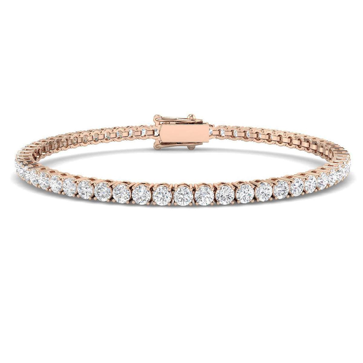 Round Natural Diamond Tennis Bracelet in Prong Set with Box Closure in 10K/14K gold and platinum with certified lab-grown or natural diamonds