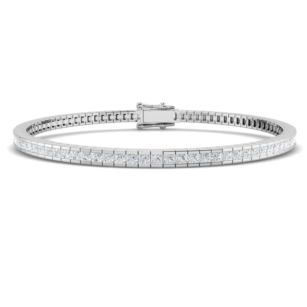 Channel Set Princess Cut Natural Diamond Link Tennis Bracelet with Box Clasp in 10K/14K gold and platinum with certified lab-grown or natural diamonds