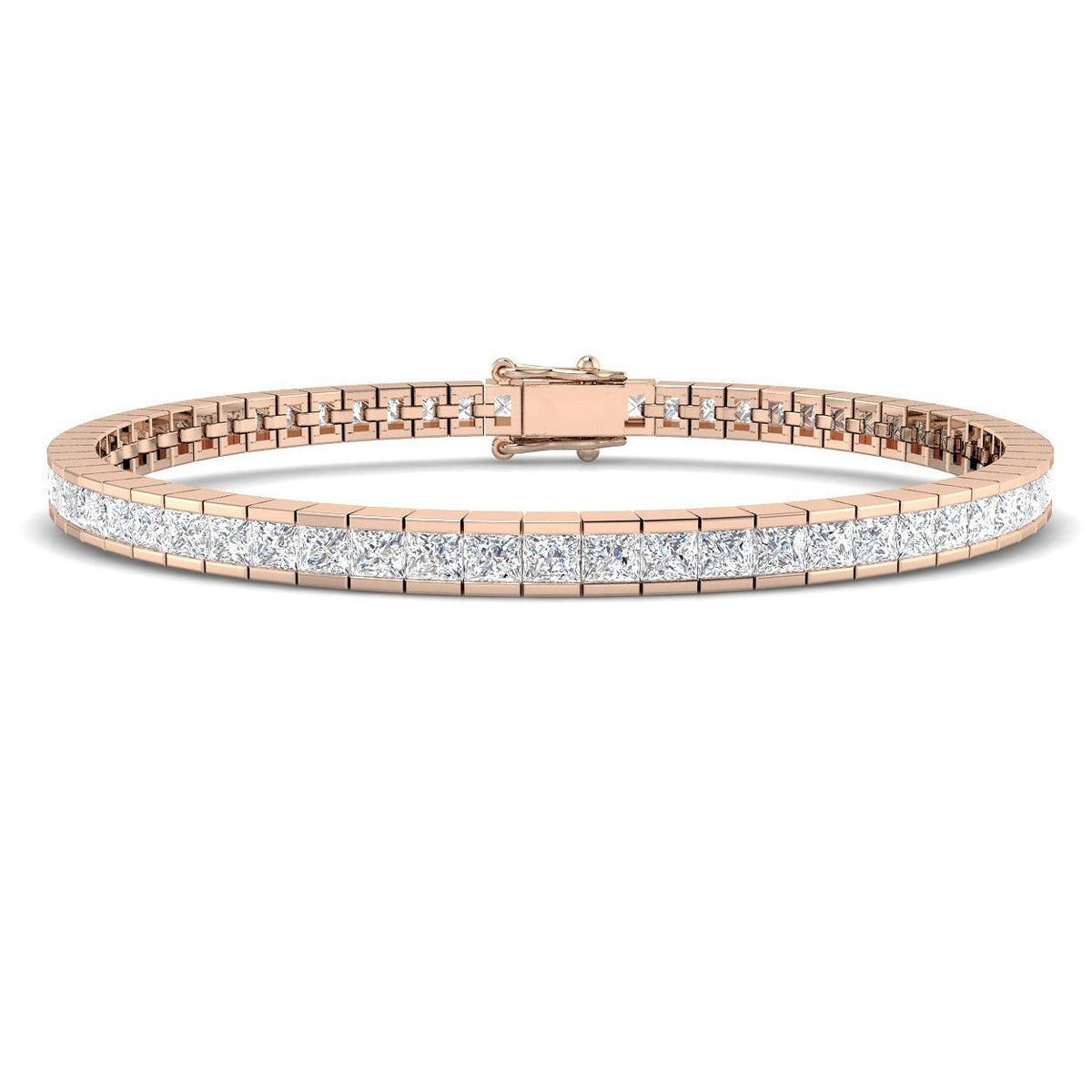 Channel Set Princess Cut Natural Diamond Link Tennis Bracelet with Box Clasp in 10K/14K gold and platinum with certified lab-grown or natural diamonds
