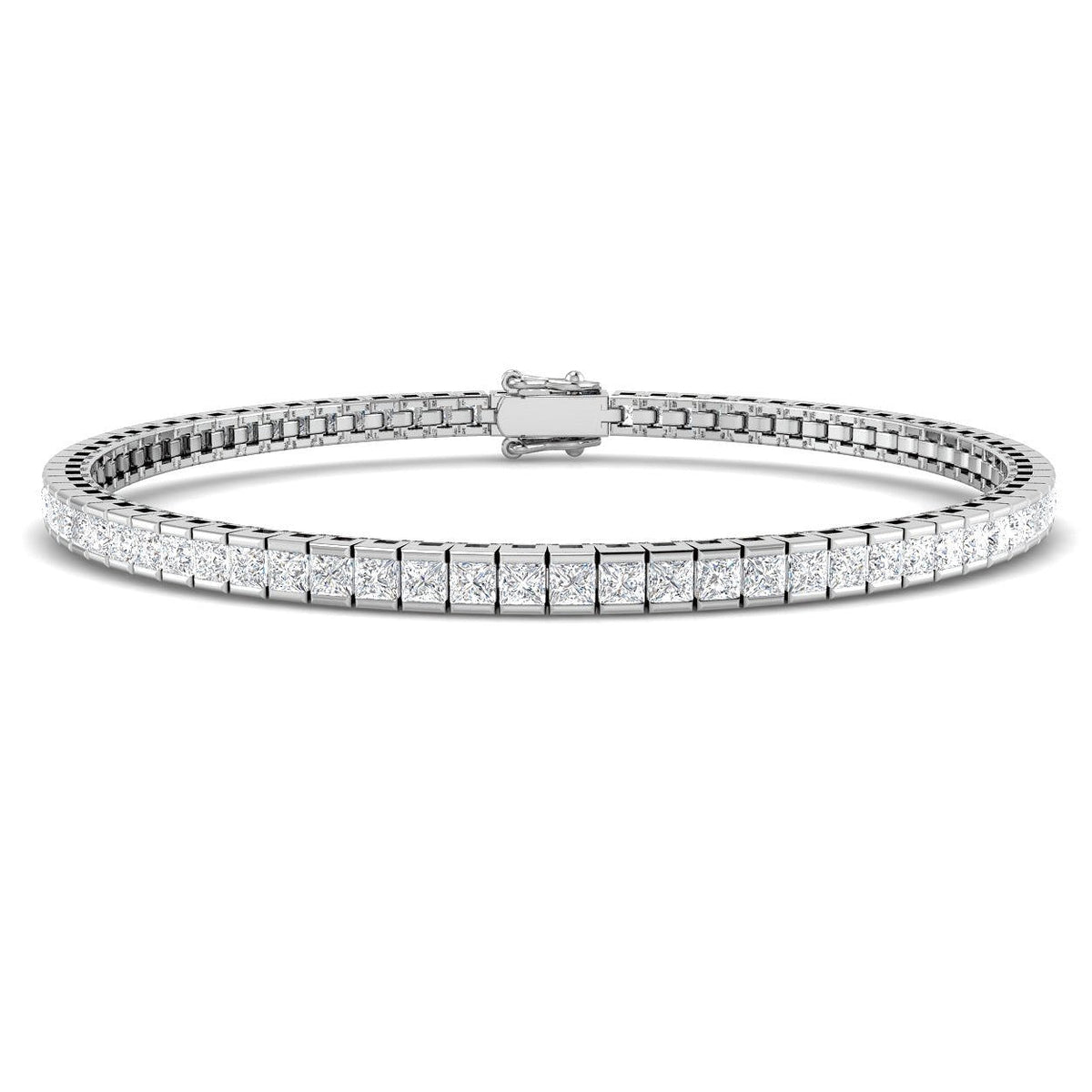 Channel Set Princess Cut Natural Diamond Link Tennis Bracelet with Box Clasp in 10K/14K gold and platinum with certified lab-grown or natural diamonds