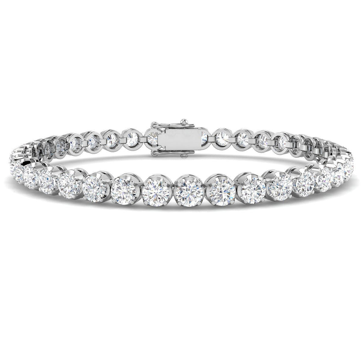 Round Lab Grown Diamond Tennis Bracelet in Prong Set with Secure Box Clasp in 10K/14K gold and platinum with certified lab-grown or natural diamonds