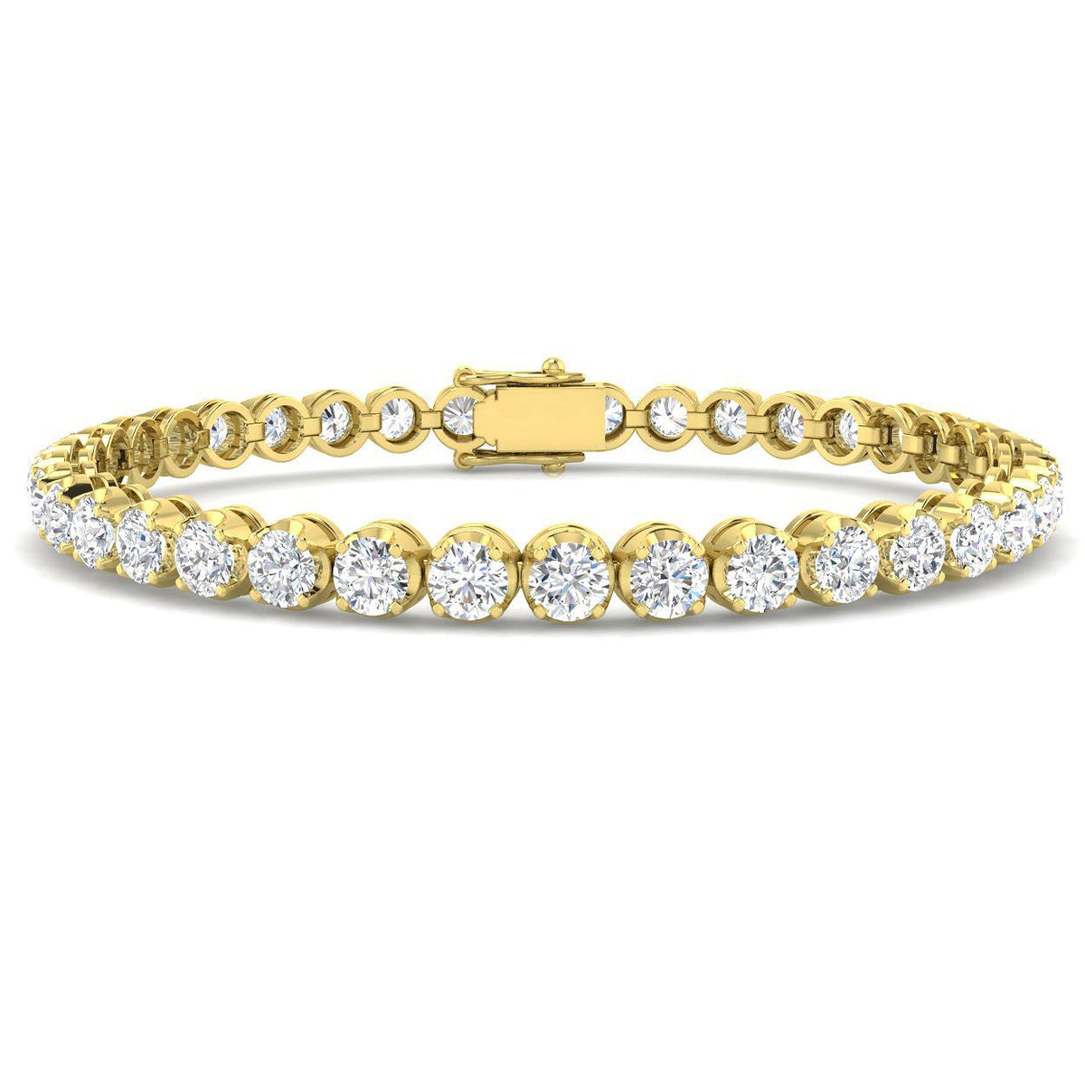 Round Lab Grown Diamond Tennis Bracelet in Prong Set with Secure Box Clasp in 10K/14K gold and platinum with certified lab-grown or natural diamonds
