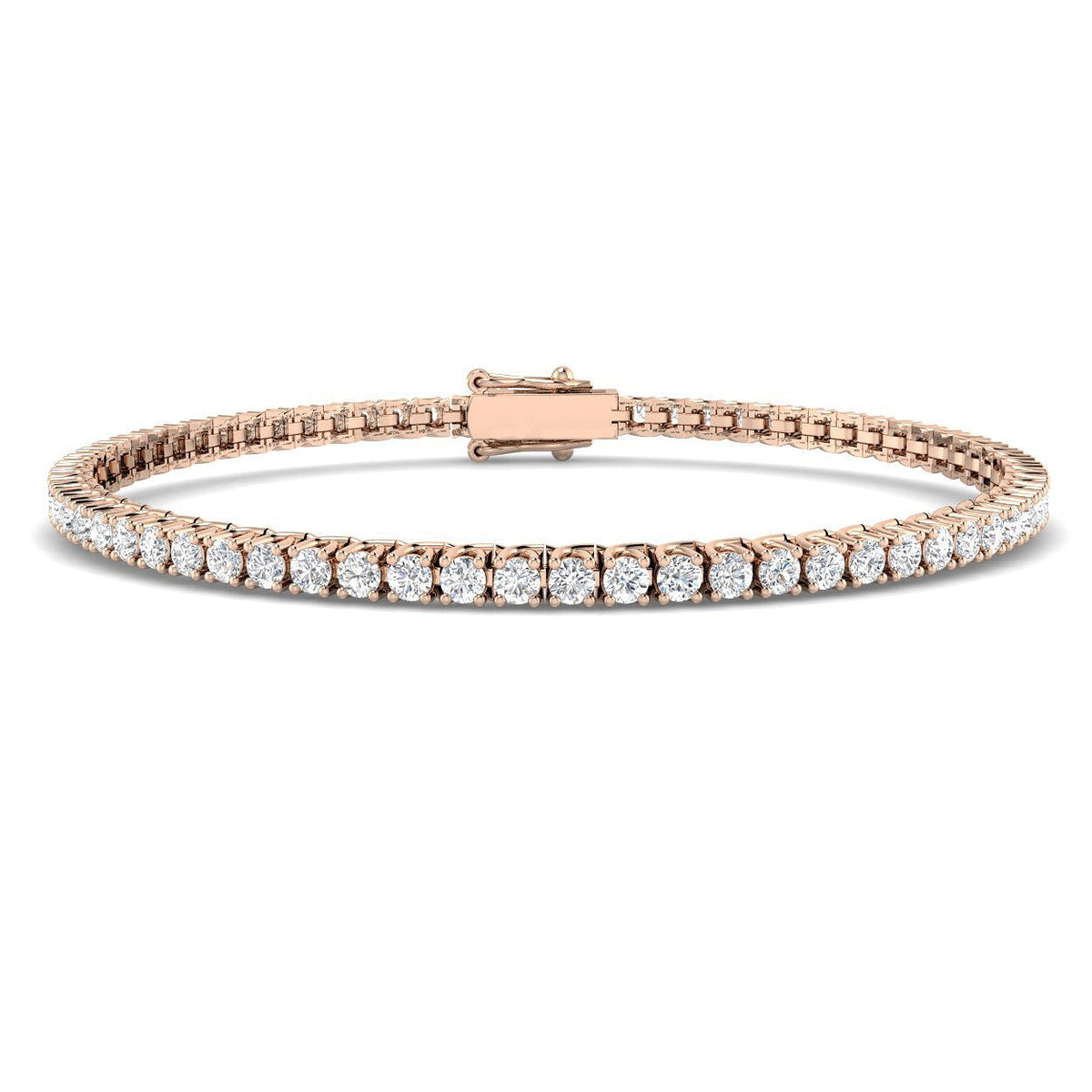 Round Cut Prong Set Lab Grown Diamond Tennis Bracelet in Platinum with Box Closure in 10K/14K gold and platinum with certified lab-grown or natural diamonds