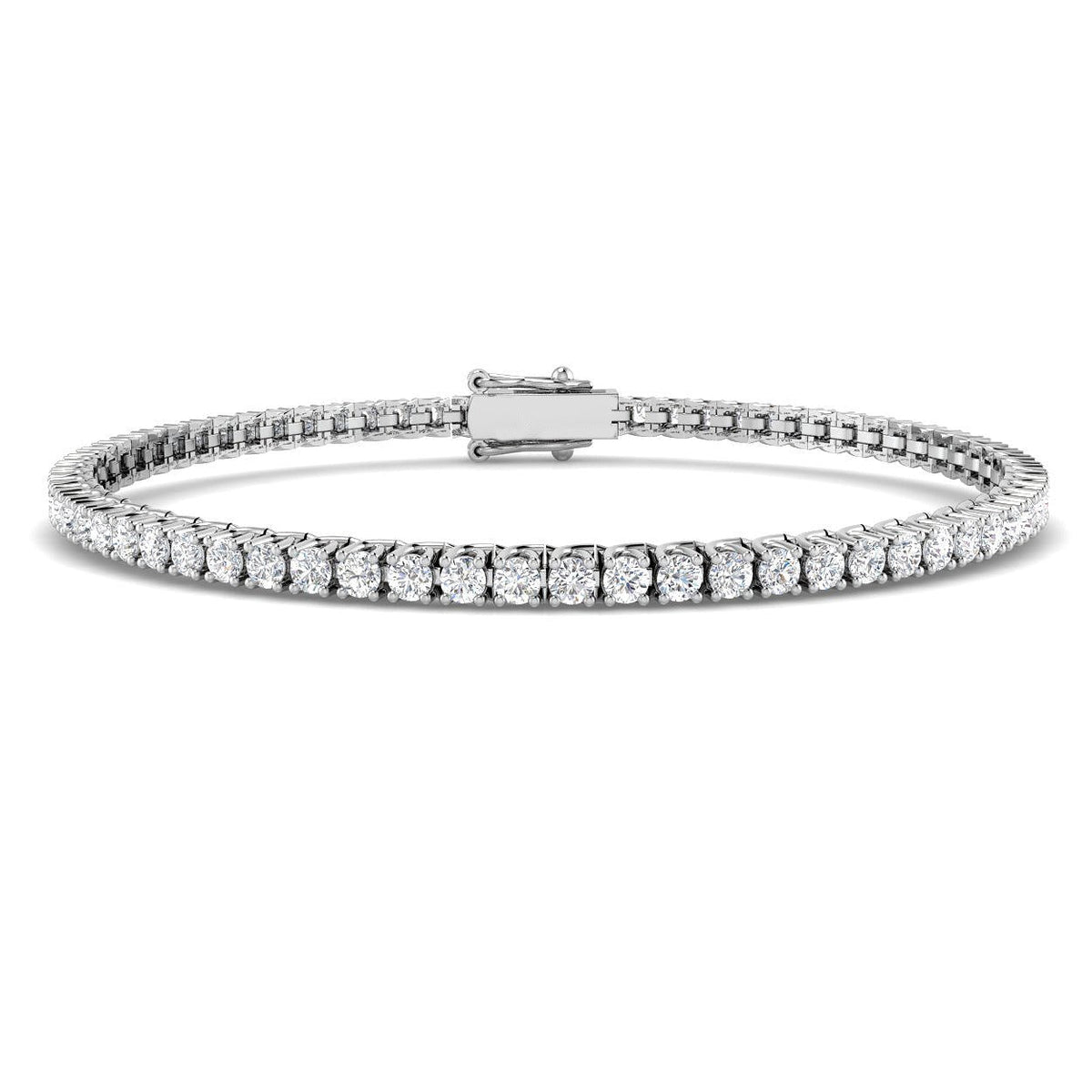 Round Cut Prong Set Lab Grown Diamond Tennis Bracelet in Platinum with Box Closure in 10K/14K gold and platinum with certified lab-grown or natural diamonds