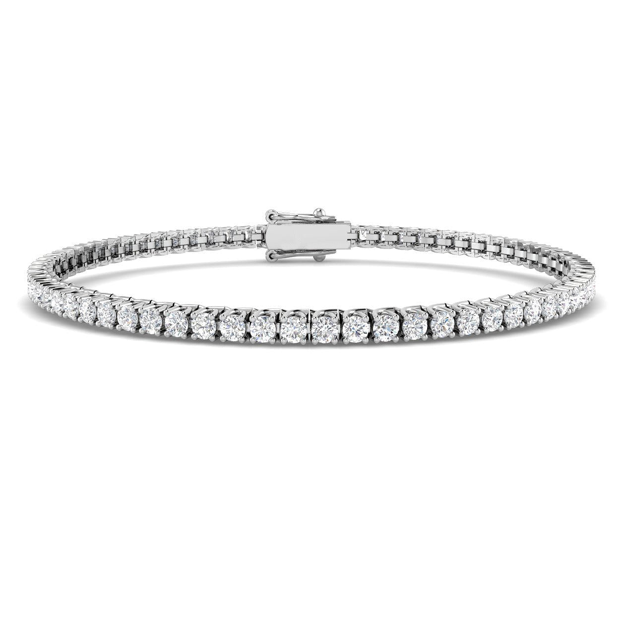 Round Cut Prong Set Lab Grown Diamond Tennis Bracelet in Platinum with Box Closure in 10K/14K gold and platinum with certified lab-grown or natural diamonds