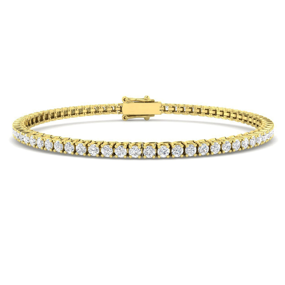 Round Cut Prong Set Lab Grown Diamond Tennis Bracelet in Platinum with Box Closure in 10K/14K gold and platinum with certified lab-grown or natural diamonds