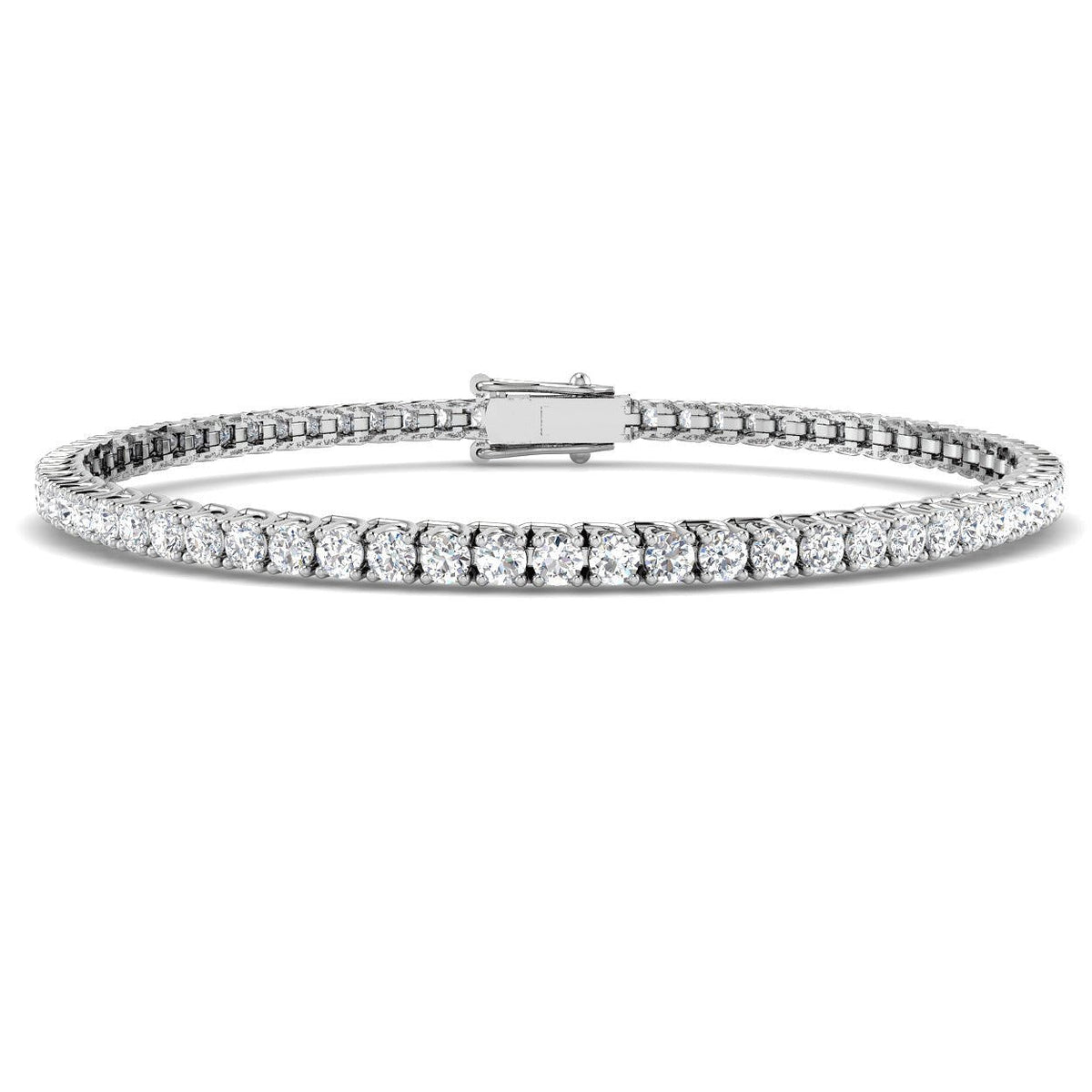 Round Cut Prong Set Lab Grown Diamond Tennis Bracelet in Platinum with Box Closure in 10K/14K gold and platinum with certified lab-grown or natural diamonds