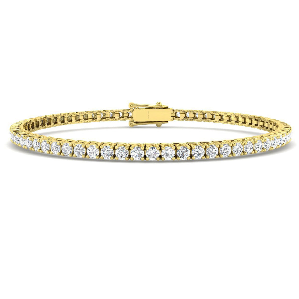 Round Cut Prong Set Lab Grown Diamond Tennis Bracelet in Platinum with Box Closure in 10K/14K gold and platinum with certified lab-grown or natural diamonds