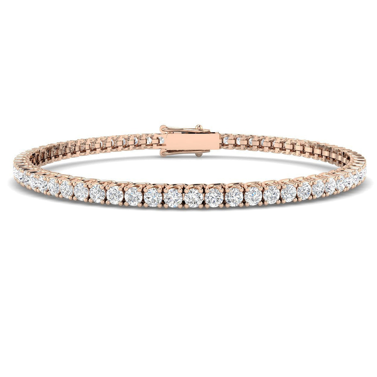 Round Cut Prong Set Lab Grown Diamond Tennis Bracelet in Platinum with Box Closure in 10K/14K gold and platinum with certified lab-grown or natural diamonds