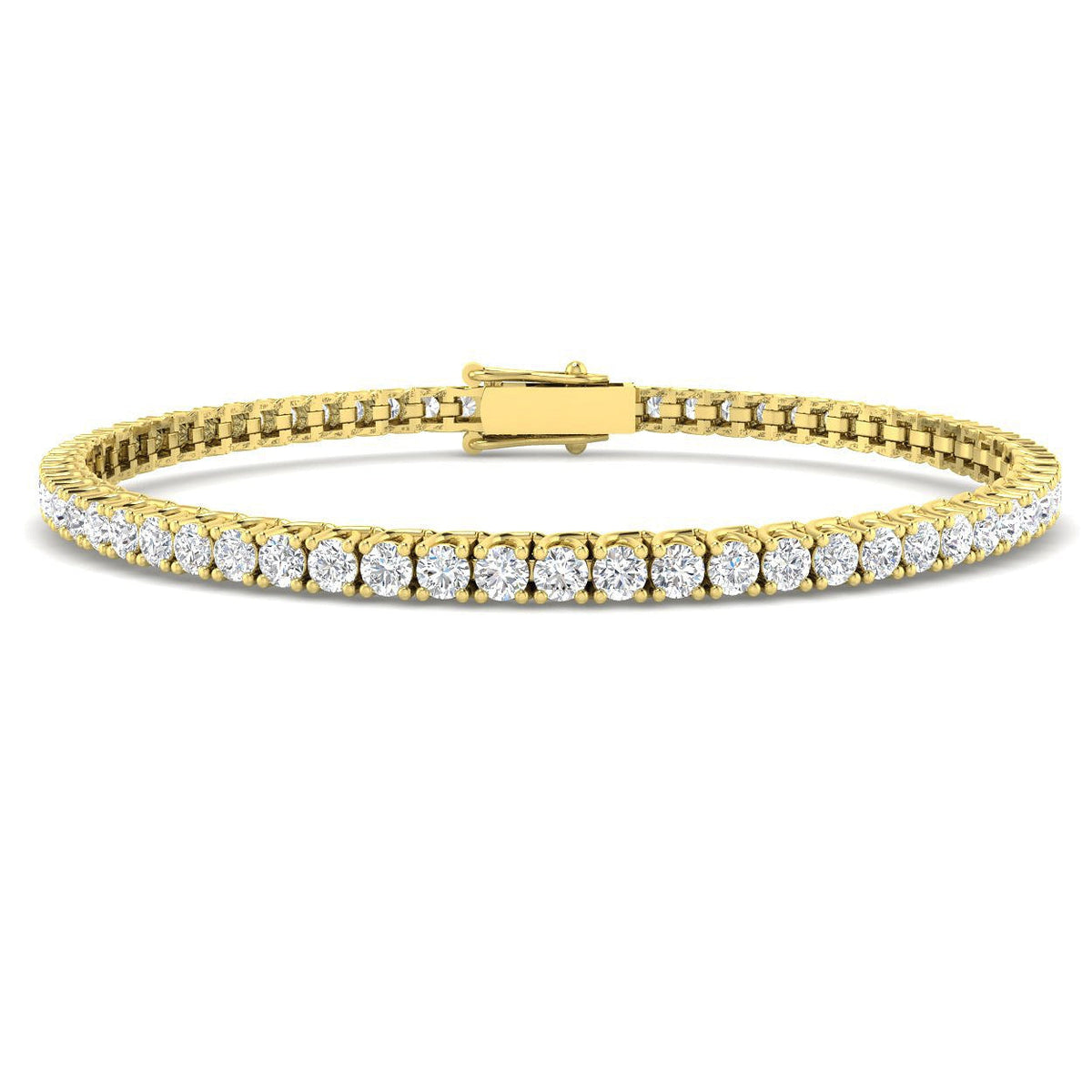 Round Cut Prong Set Lab Grown Diamond Tennis Bracelet in Platinum with Box Closure in 10K/14K gold and platinum with certified lab-grown or natural diamonds