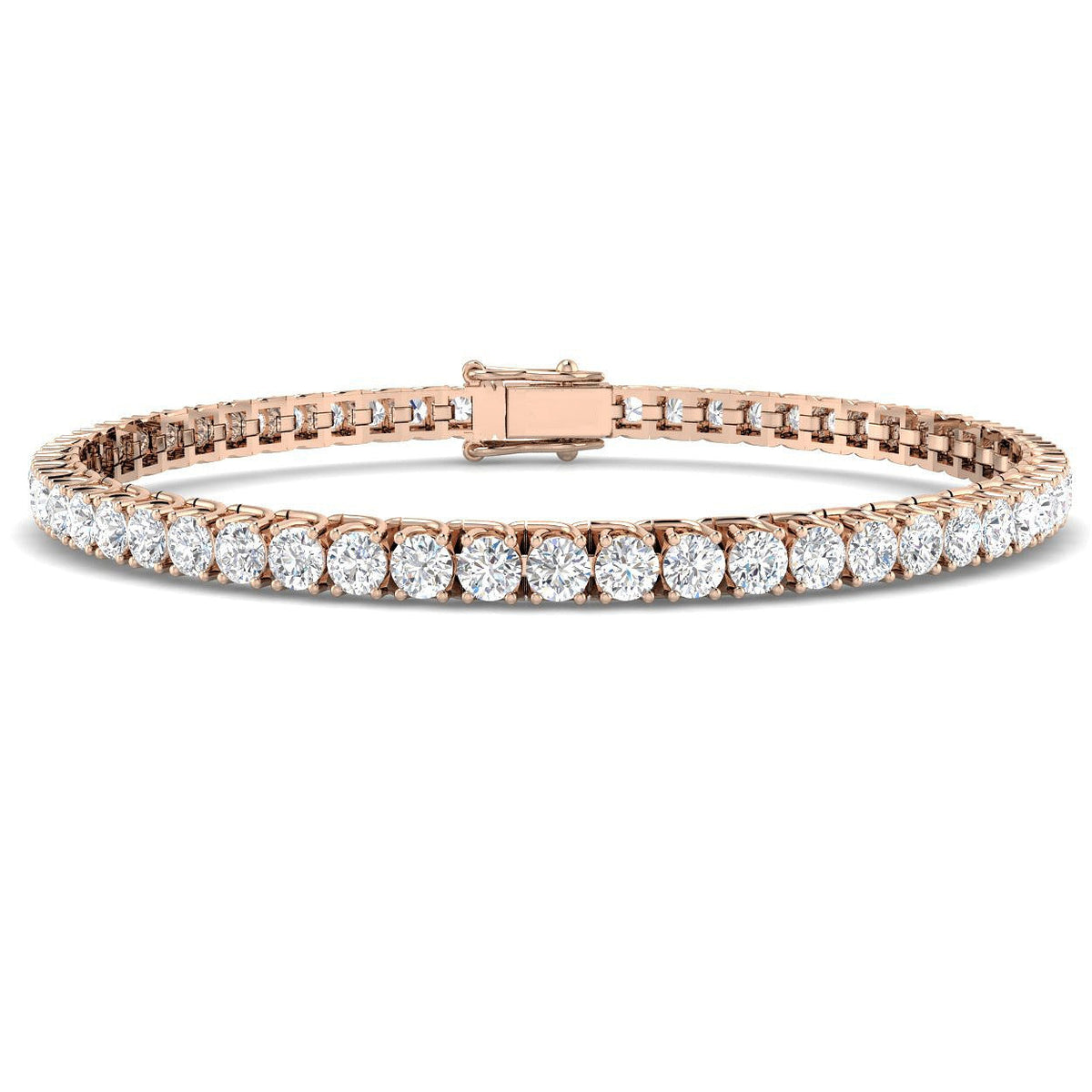 Round Cut Prong Set Lab Grown Diamond Tennis Bracelet in Platinum with Box Closure in 10K/14K gold and platinum with certified lab-grown or natural diamonds