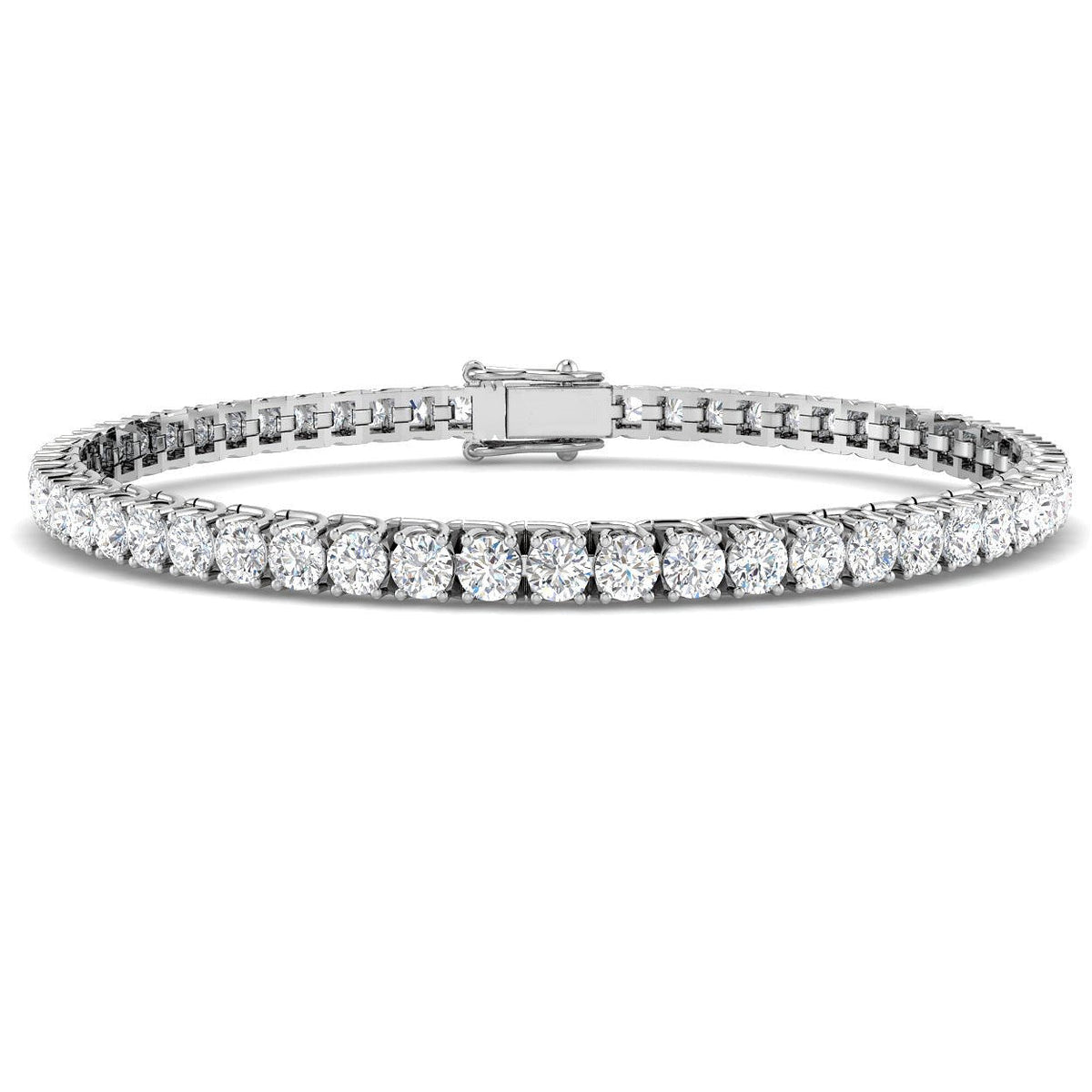 Round Cut Prong Set Lab Grown Diamond Tennis Bracelet in Platinum with Box Closure in 10K/14K gold and platinum with certified lab-grown or natural diamonds