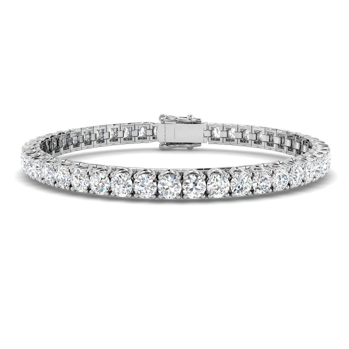 Round Cut Prong Set Lab Grown Diamond Tennis Bracelet in Platinum with Box Closure in 10K/14K gold and platinum with certified lab-grown or natural diamonds