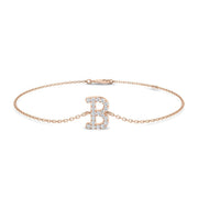 Round Cut Lab Grown Diamond Initial B Letter Chain Bracelet with Lobster Claw in 10K/14K gold and platinum with certified lab-grown or natural diamonds