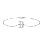 Round Cut Lab Grown Diamond Initial B Letter Chain Bracelet with Lobster Claw in 10K/14K gold and platinum with certified lab-grown or natural diamonds
