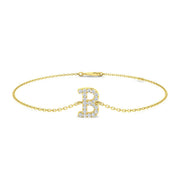 Round Cut Lab Grown Diamond Initial B Letter Chain Bracelet with Lobster Claw in 10K/14K gold and platinum with certified lab-grown or natural diamonds