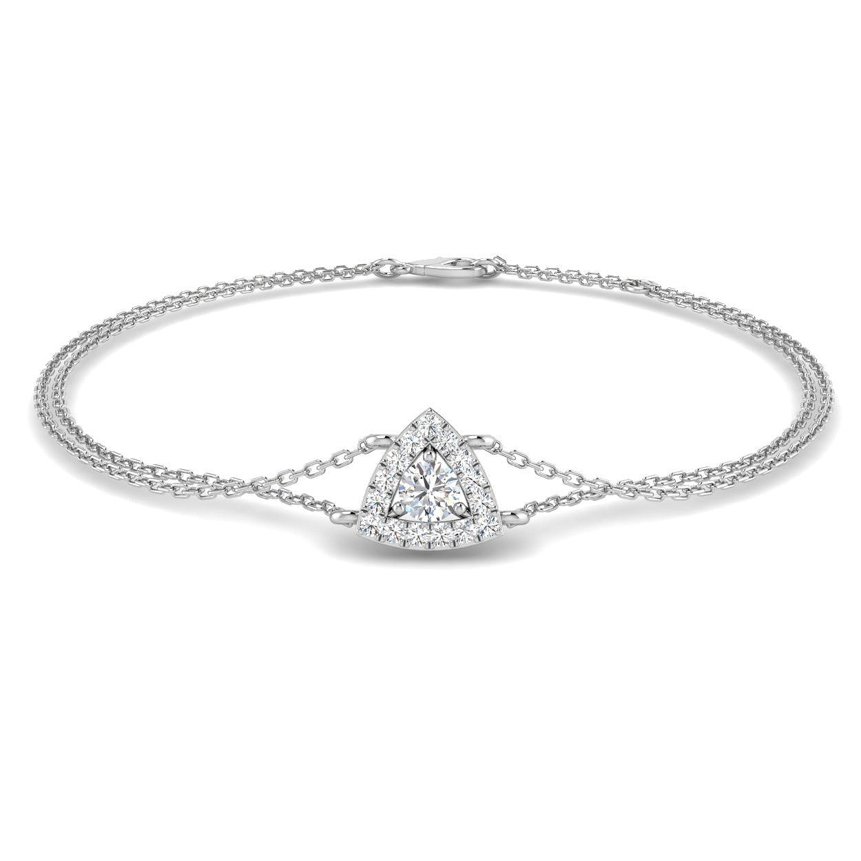Lab Grown Diamond Triangle Halo Double Chain Bracelet with Lobster Clasp in 10K/14K gold and platinum with certified lab-grown or natural diamonds