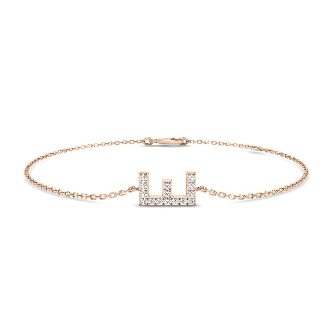 Initial E Letter Chain Bracelet with Natural Round Cut Diamond in Pave Set in 10K/14K gold and platinum with certified lab-grown or natural diamonds