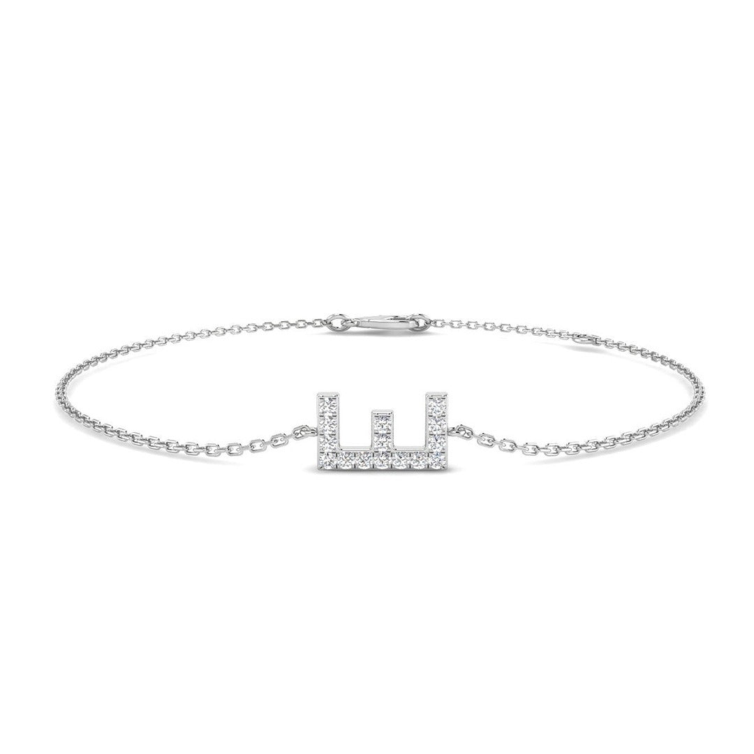 Initial E Letter Chain Bracelet with Natural Round Cut Diamond in Pave Set in 10K/14K gold and platinum with certified lab-grown or natural diamonds