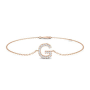 Natural Round Cut Initial G Letter Diamond Chain Bracelet with Lobster Claw in 10K/14K gold and platinum with certified lab-grown or natural diamonds