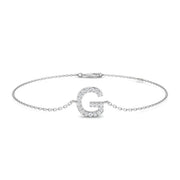 Natural Round Cut Initial G Letter Diamond Chain Bracelet with Lobster Claw in 10K/14K gold and platinum with certified lab-grown or natural diamonds