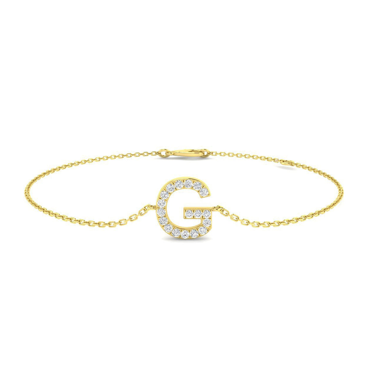 Natural Round Cut Initial G Letter Diamond Chain Bracelet with Lobster Claw in 10K/14K gold and platinum with certified lab-grown or natural diamonds