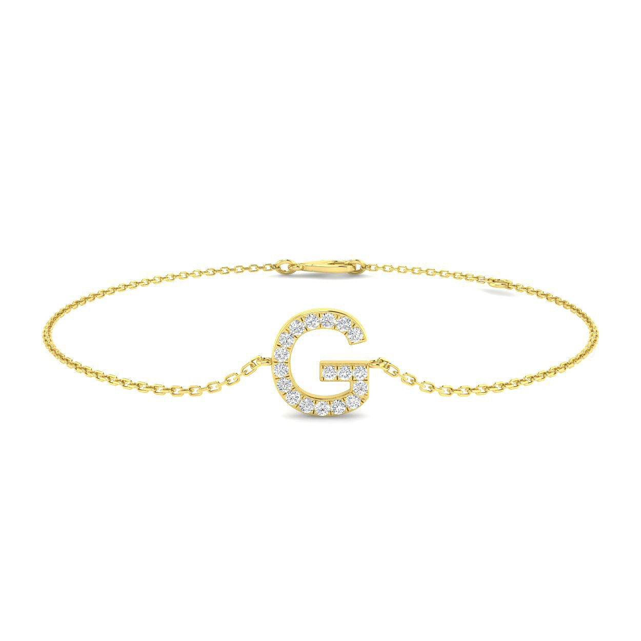 Natural Round Cut Initial G Letter Diamond Chain Bracelet with Lobster Claw in 10K/14K gold and platinum with certified lab-grown or natural diamonds