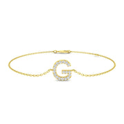 Natural Round Cut Initial G Letter Diamond Chain Bracelet with Lobster Claw in 10K/14K gold and platinum with certified lab-grown or natural diamonds