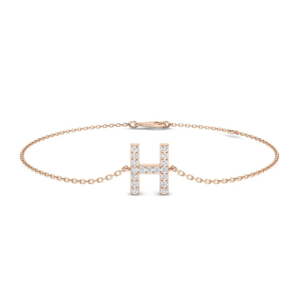 Initial H Letter Round Cut Lab Grown Diamond Chain Bracelet with Lobster Clasp in 10K/14K gold and platinum with certified lab-grown or natural diamonds