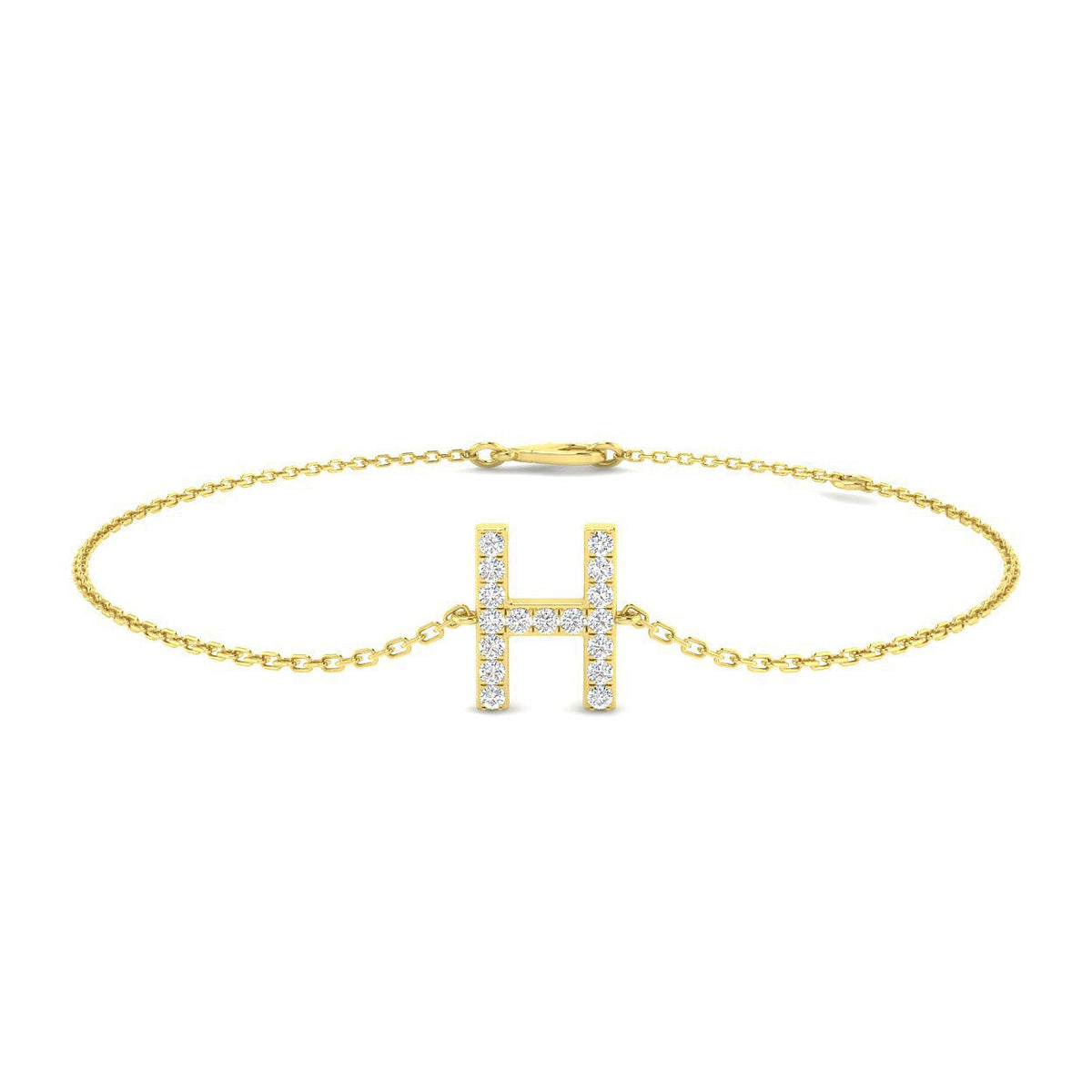 Initial H Letter Round Cut Lab Grown Diamond Chain Bracelet with Lobster Clasp in 10K/14K gold and platinum with certified lab-grown or natural diamonds
