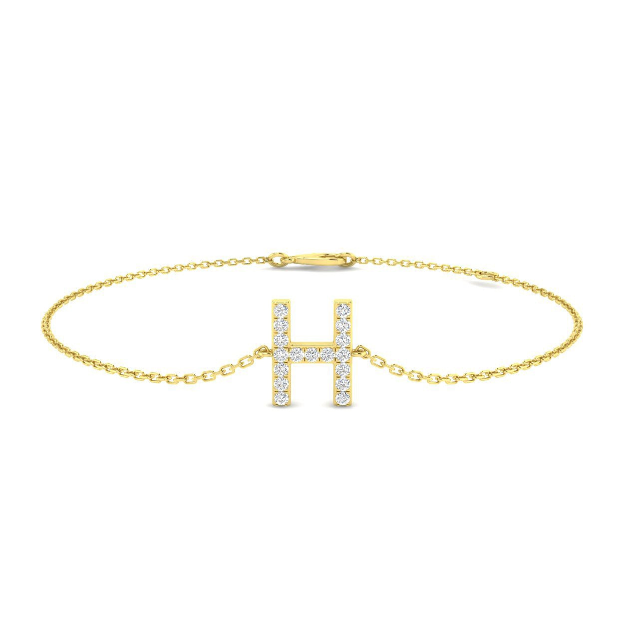 Initial H Letter Round Cut Lab Grown Diamond Chain Bracelet with Lobster Clasp in 10K/14K gold and platinum with certified lab-grown or natural diamonds