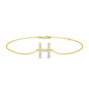Initial H Letter Round Cut Lab Grown Diamond Chain Bracelet with Lobster Clasp in 10K/14K gold and platinum with certified lab-grown or natural diamonds