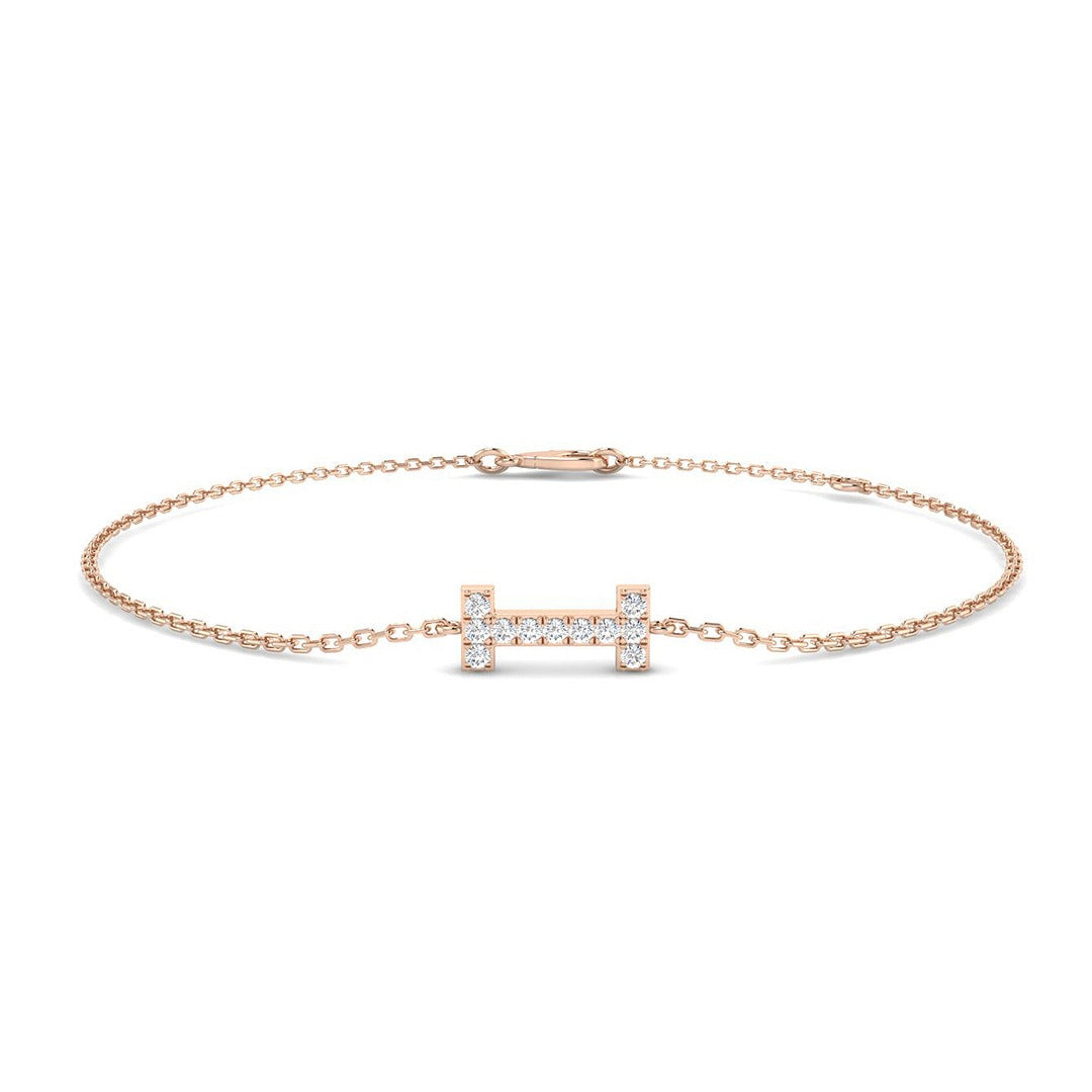 Trendy Round Cut Natural Diamond Initial I Letter Chain Bracelet in Platinum with Lobster Clasp in 10K/14K gold and platinum with certified lab-grown or natural diamonds